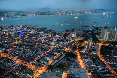 High angle view of city at waterfront