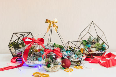 Christmas decorations on table