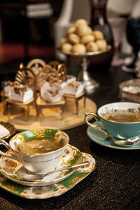 Close-up of tea cup on table