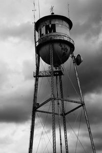 Low angle view of crane against cloudy sky