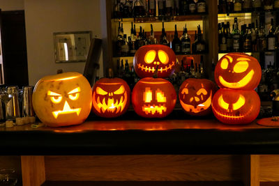 View of illuminated pumpkin on table