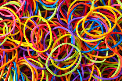 Full frame shot of colorful rubber bands