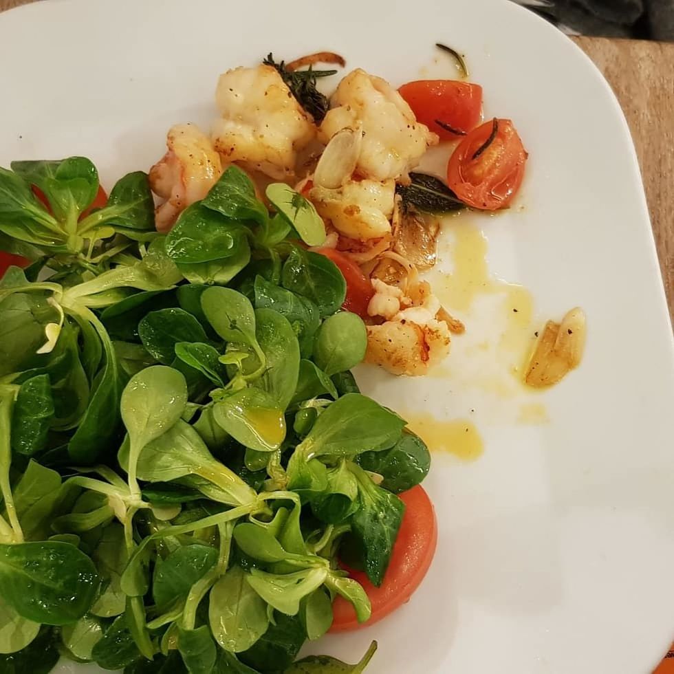 food, food and drink, freshness, healthy eating, ready-to-eat, wellbeing, vegetable, indoors, plate, serving size, close-up, no people, still life, salad, meat, high angle view, tomato, fruit, meal, leaf vegetable