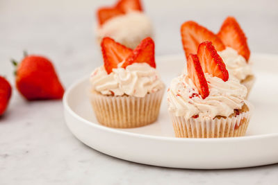 Close-up of cupcakes in plate