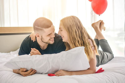 Love couple live in bedroom happiness in love valentine's day concept