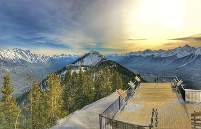 Scenic view of snowcapped mountains against sky during winter