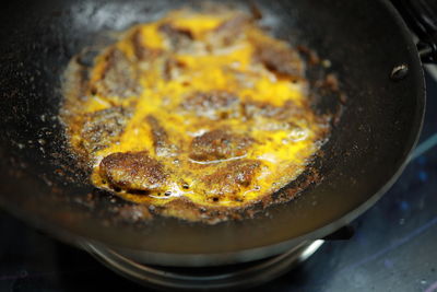 Close-up of food in cooking pan