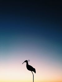 Silhouette bird against clear blue sky during sunset