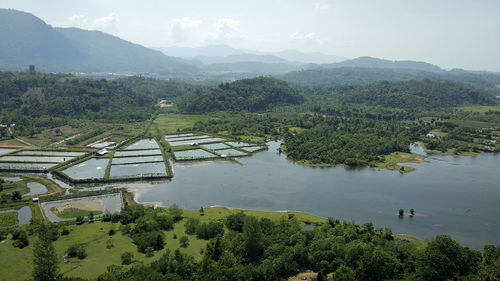 High angle view of lake against sky