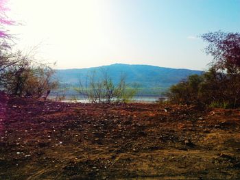 Scenic view of mountains against clear sky