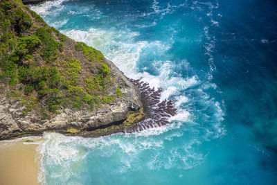 High angle view of swimming in sea