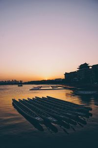 View of marina at sunset