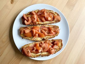 High angle view of breakfast served on table