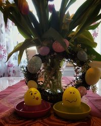 Close-up of toys on table at home