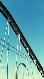 Low angle view of ferris wheel against clear blue sky