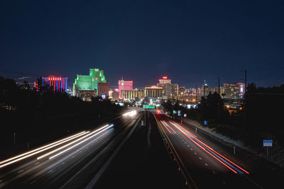 View of cars speeding down interstate 80 toward downtown reno, nv.