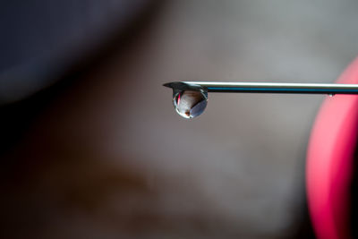 Close-up of water drop on metal