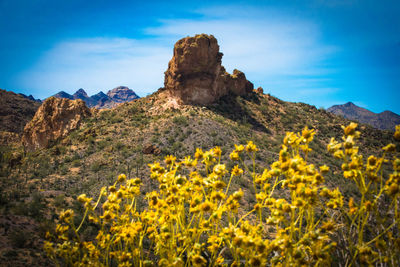 Scenic view of rocky mountains against sky