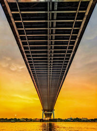 Low angle view of bridge over river against sky during sunset