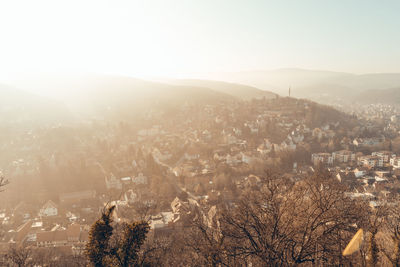 High angle view of townscape against sky