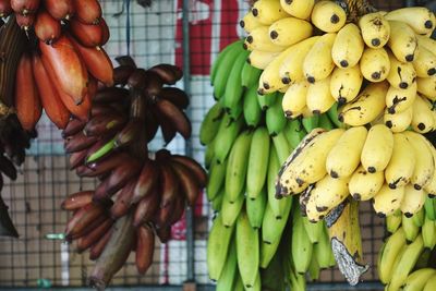 Different kinds of bananas at a market stand in sri lanka