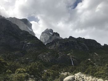 Scenic view of mountains against cloudy sky