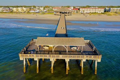 High angle view of pier over sea against sky