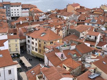 High angle view of buildings in town