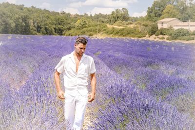 Man on lavender field