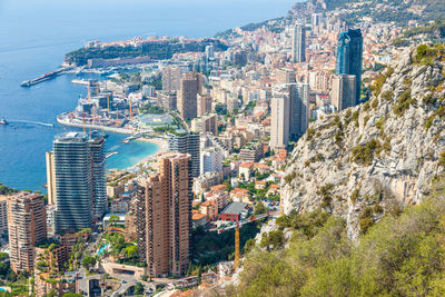 High angle view of cityscape against sky