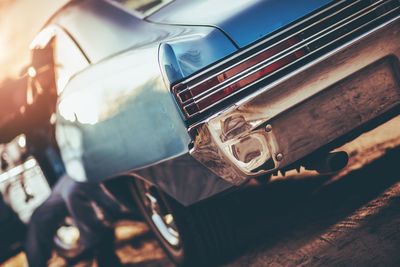 Close-up of blue vintage car