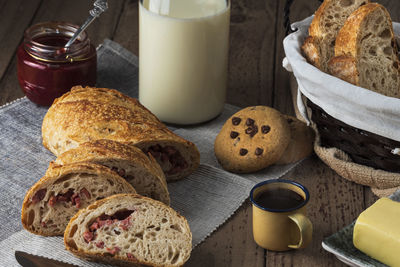 Close-up of breakfast served on table