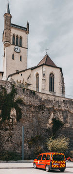 Low angle view of old building against sky