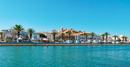 View of swimming pool against buildings