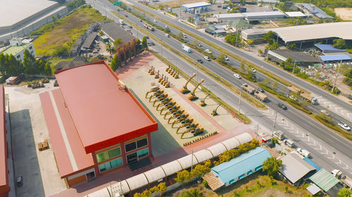 High angle view of buildings in city