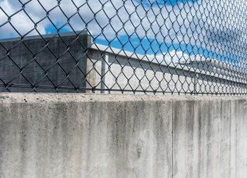 Close-up of fence against wall