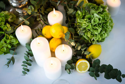 High angle view of fruits on table