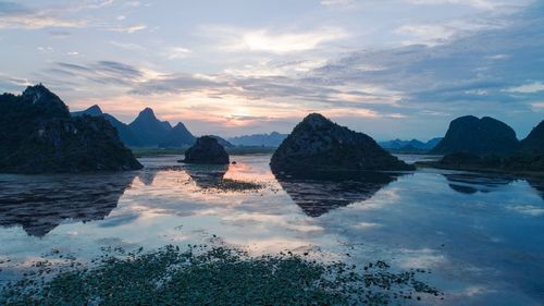 Scenic view of sea against sky during sunset