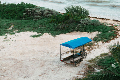 High angle view of road by sea