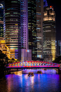 Illuminated buildings in city at night