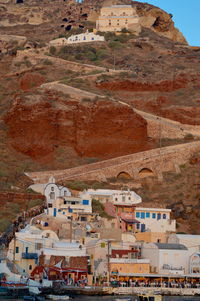 High angle view of buildings in town