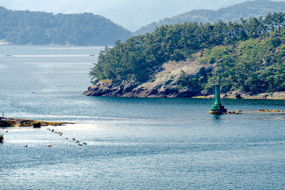 Scenic view of sea against mountains