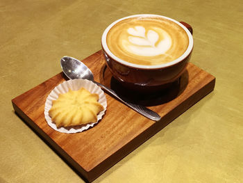 High angle view of coffee on table