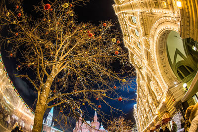 Low angle view of illuminated built structure