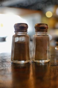 Close-up of salt and pepper shaker