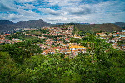 High angle view of townscape against sky