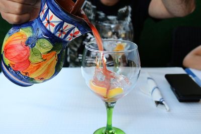 Close-up of wine glass on table