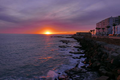 Scenic view of sea against sky at sunset