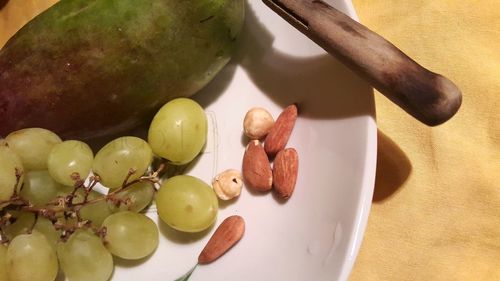 High angle view of fruits in bowl on table