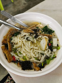 High angle view of meal served in bowl